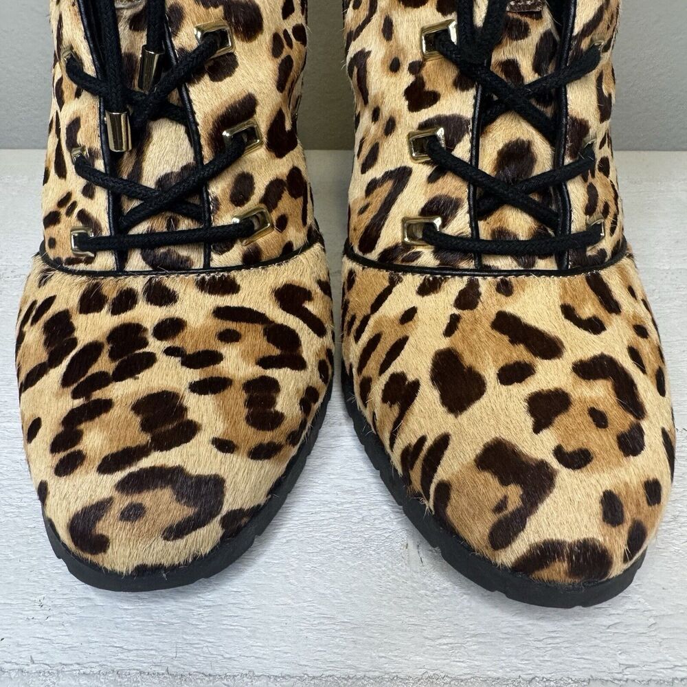 Antonio Melani Gorgg Leopard Print Calf Hair Booties Women’s 7.5 Lace Up Boots - Picture 4 of 9